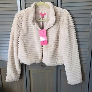 Betsy Johnson Faux Fur Cream Bolero Jacket